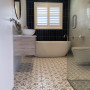 Navy Tiled Bathroom, Tiled Bathroom, Blue and White Bathroom,